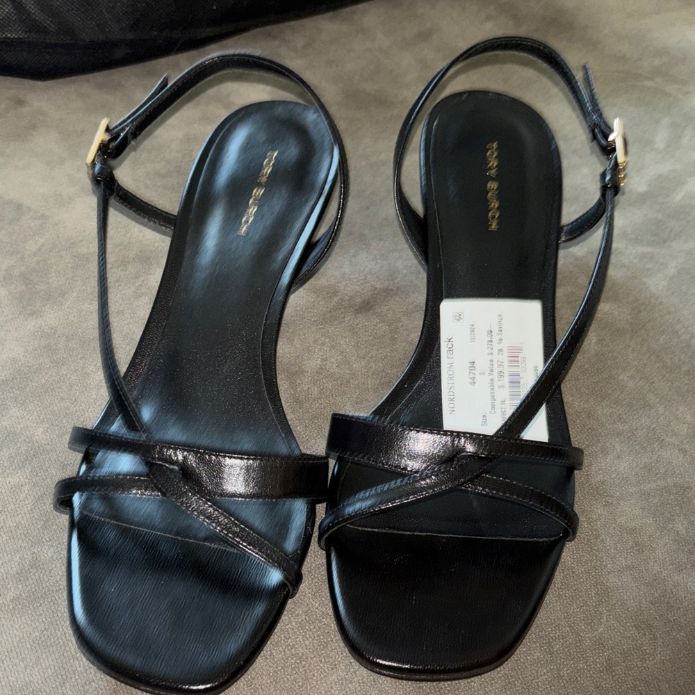 Tory Burch Black Leather Strappy Slingback Sandals